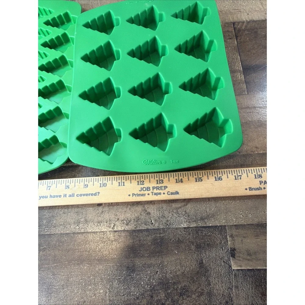 Lot of 2 Wilton Christmas Tree Silicone Molds Green Holiday Baking Candy Molds